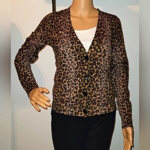 Talbots Leopard Animal Print Cardigan PM